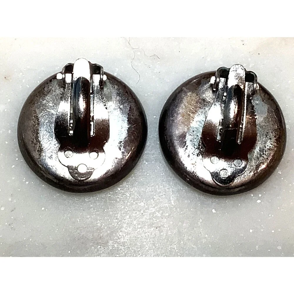 Sterling Earrings Mexico Clip On 925 Silver Inlaid Stones Turquoise Signed CII